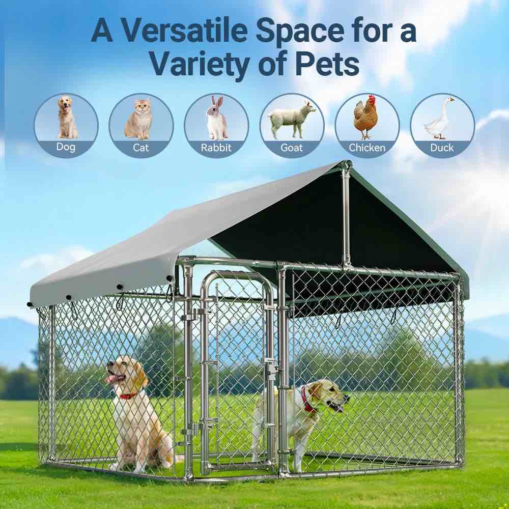 Condition photo showing New/Like New for Large Outdoor Dog Kennel With Roof, Dog Kennel Outside With Waterproof Cover, Galvanized Heavy Duty Dog Runs Cage Playpen For Outside With Lockable Lock