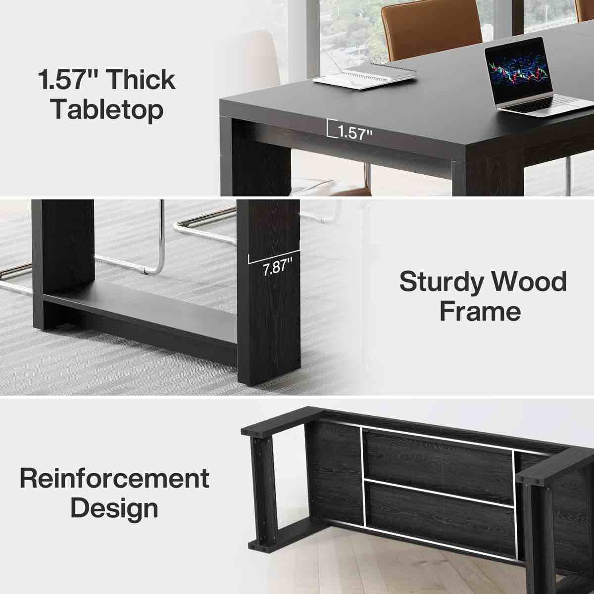 Condition photo showing New/Like New for 7 ft Modern Rectangle Meeting Room Desk for Boardroom, Home Office Oak Conference Table for 6 to 8 People