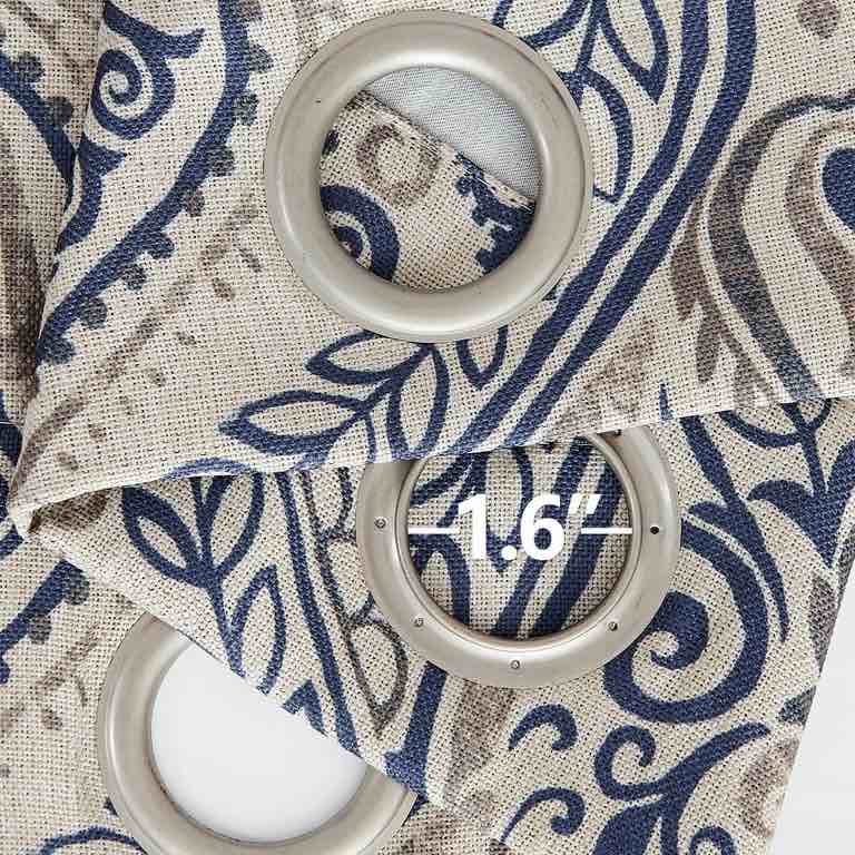 Condition photo showing New/Like New for Curtainking Damask Printed Curtains for Bedroom Living Room Vintage Linen Textured Thermal Insulated Curtains Grommet 2 Panels 96 inch Length Blue on Greyish Beige