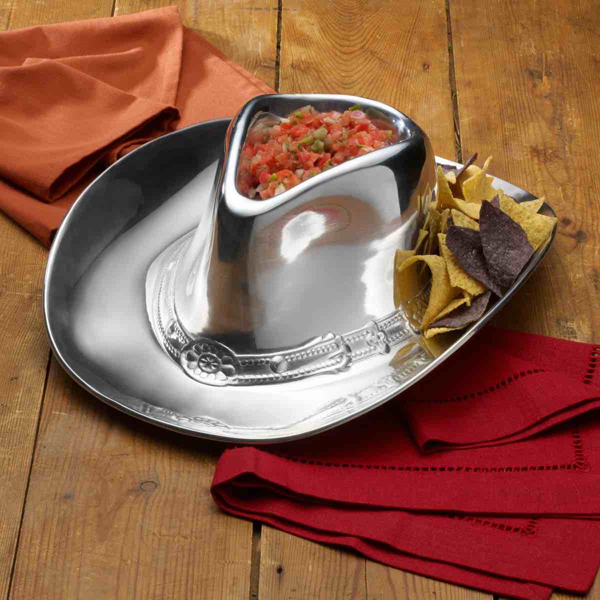 Condition photo showing New/Like New for Wilton Armetale Cowboy Hat Chip and Dip Server, 12-Inch-by-15.25-Inch