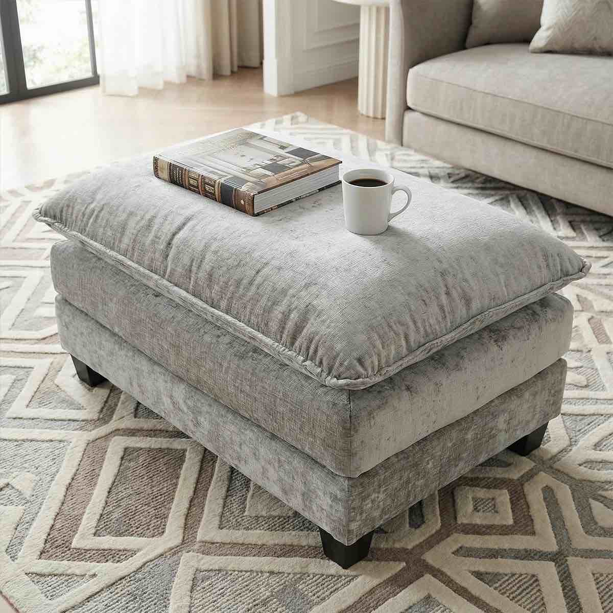 Condition photo showing New/Like New for cloud sofa, sectional ottoman, grey