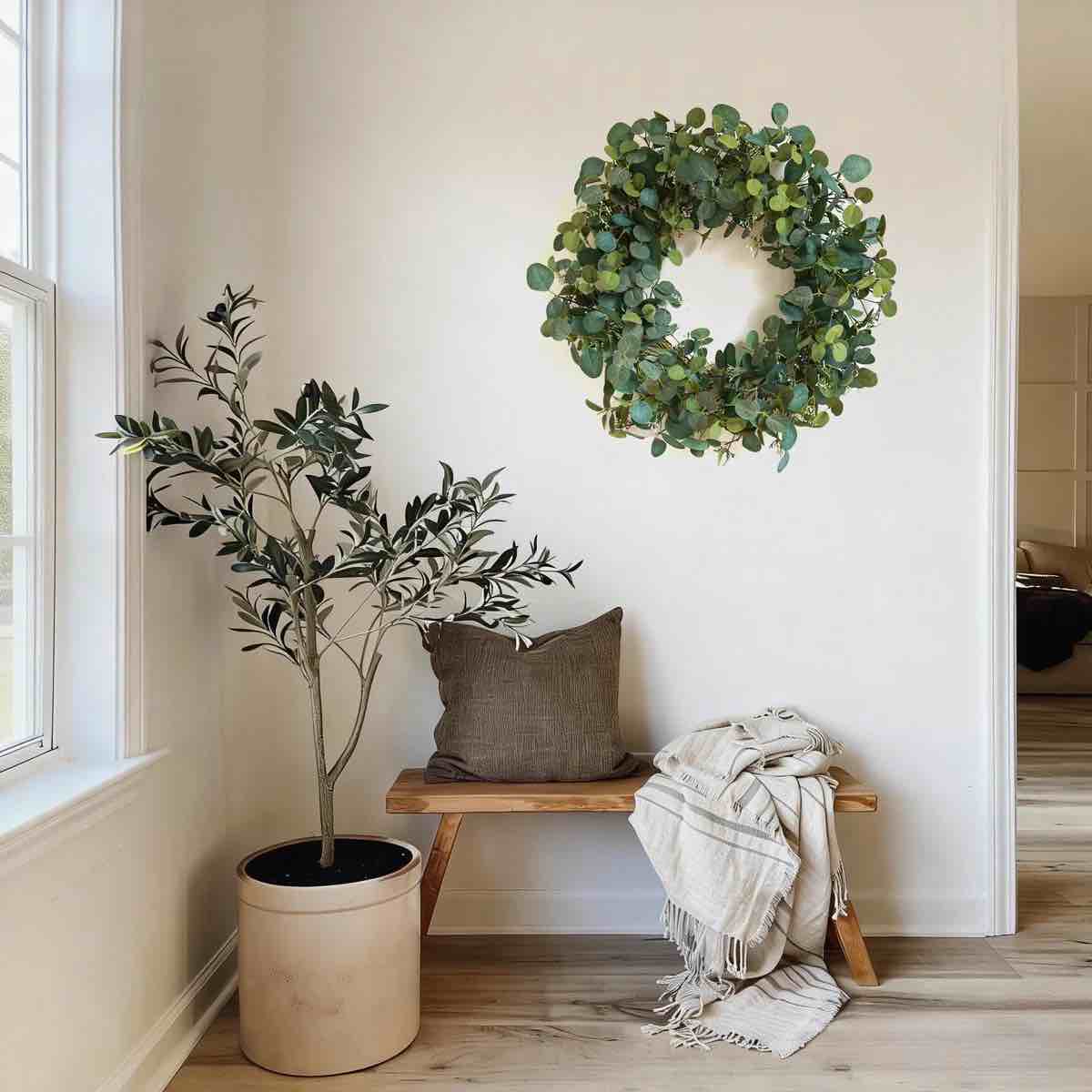 Condition photo showing New/Like New for 26'' Handmade Eucalyptus Wreath For Front Door, All-season Greenery Wreath For Spring Summer Wall & Outdoor Decor