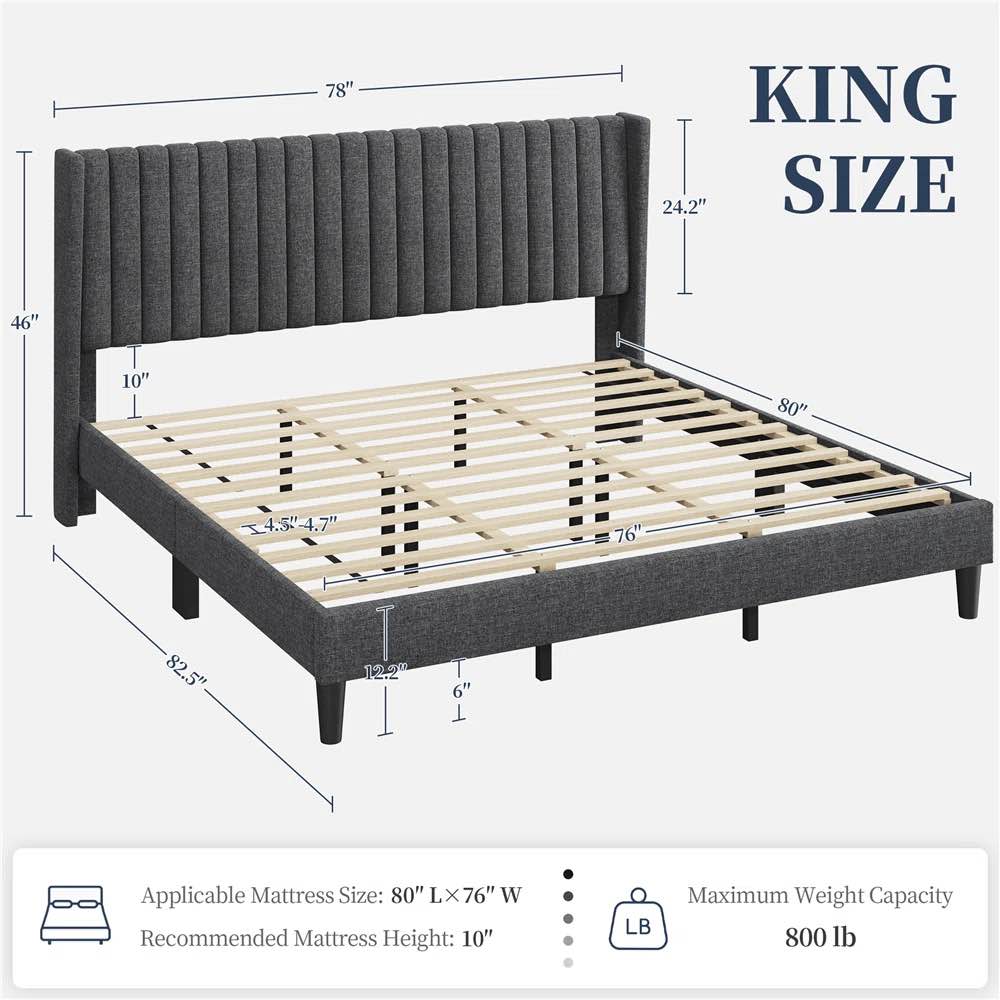 Condition photo showing Good Condition for Upholstered Bed Frame with Wing Side, King
