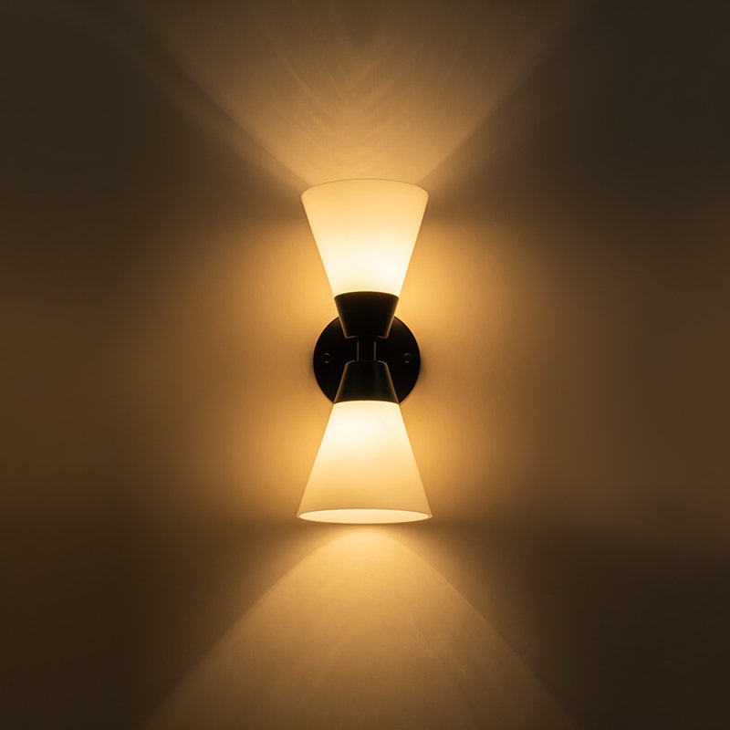Condition photo showing New/Like New for 2-Light Cone Glass Wall Sconce