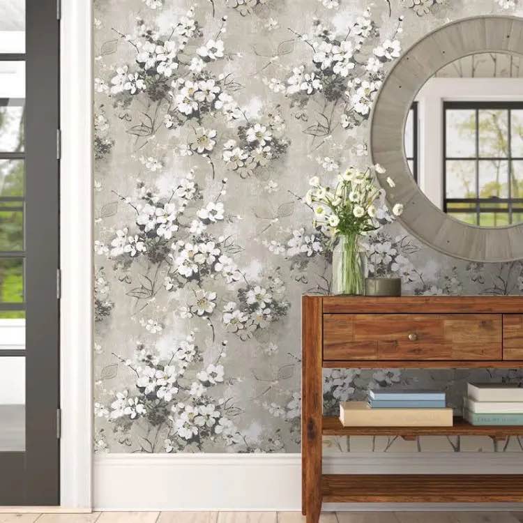 Condition photo showing New/Like New for Traditional Art Floral Wallpaper Roll Winston Porter Color: Beige