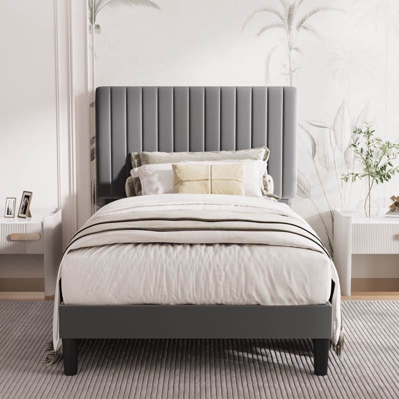 Condition photo showing New/Like New for Dunphy Upholstered Platform Bed with Adjustable Headboard Twin