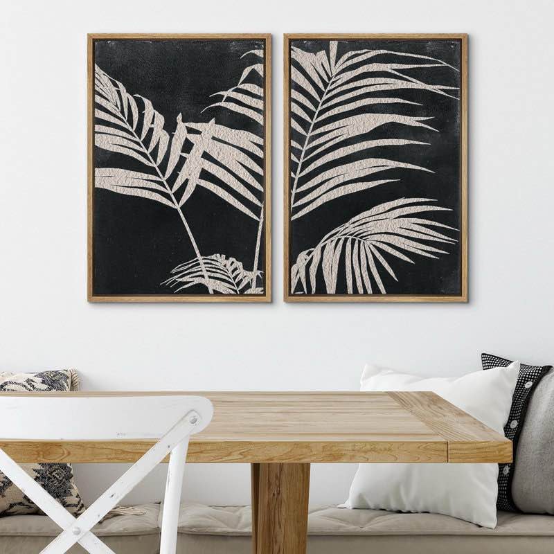 Condition photo showing New/Like New for Black white palm tree, leaf, minimalist, artwork, neutral decor, framed
