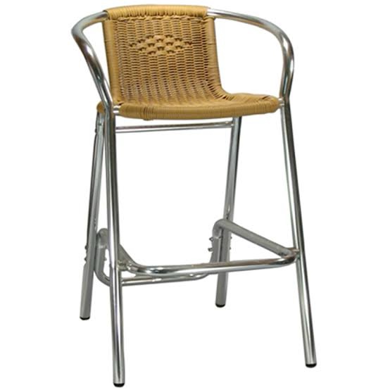 Aluminum Outdoor/Indoor Chair/Barstool in Black and Honey Rattan