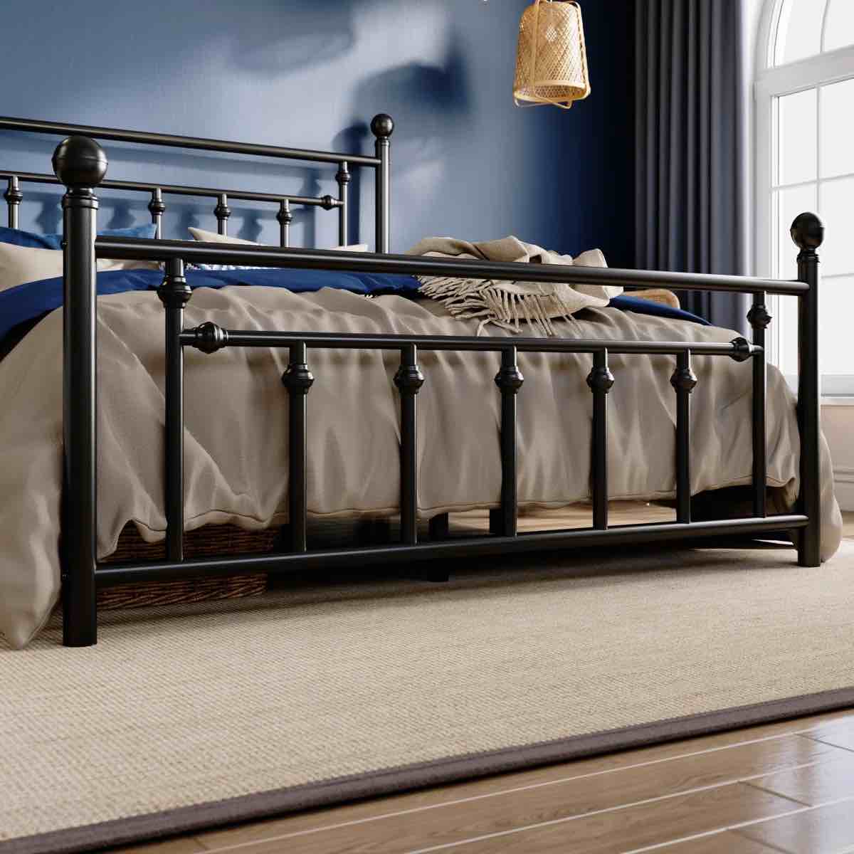 Vintage Iron Bed Frame With Elegant Headboard - Sturdy Construction, Spacious Under-Bed Storage, And Easy Assembly