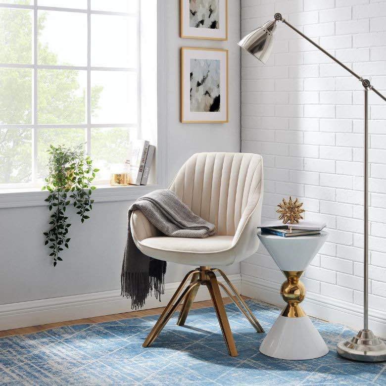 23" Velvet Swivel Arm Chair with Gold Metal Base – Chic & Comfortable Modern Accent for Living Spaces - Off White