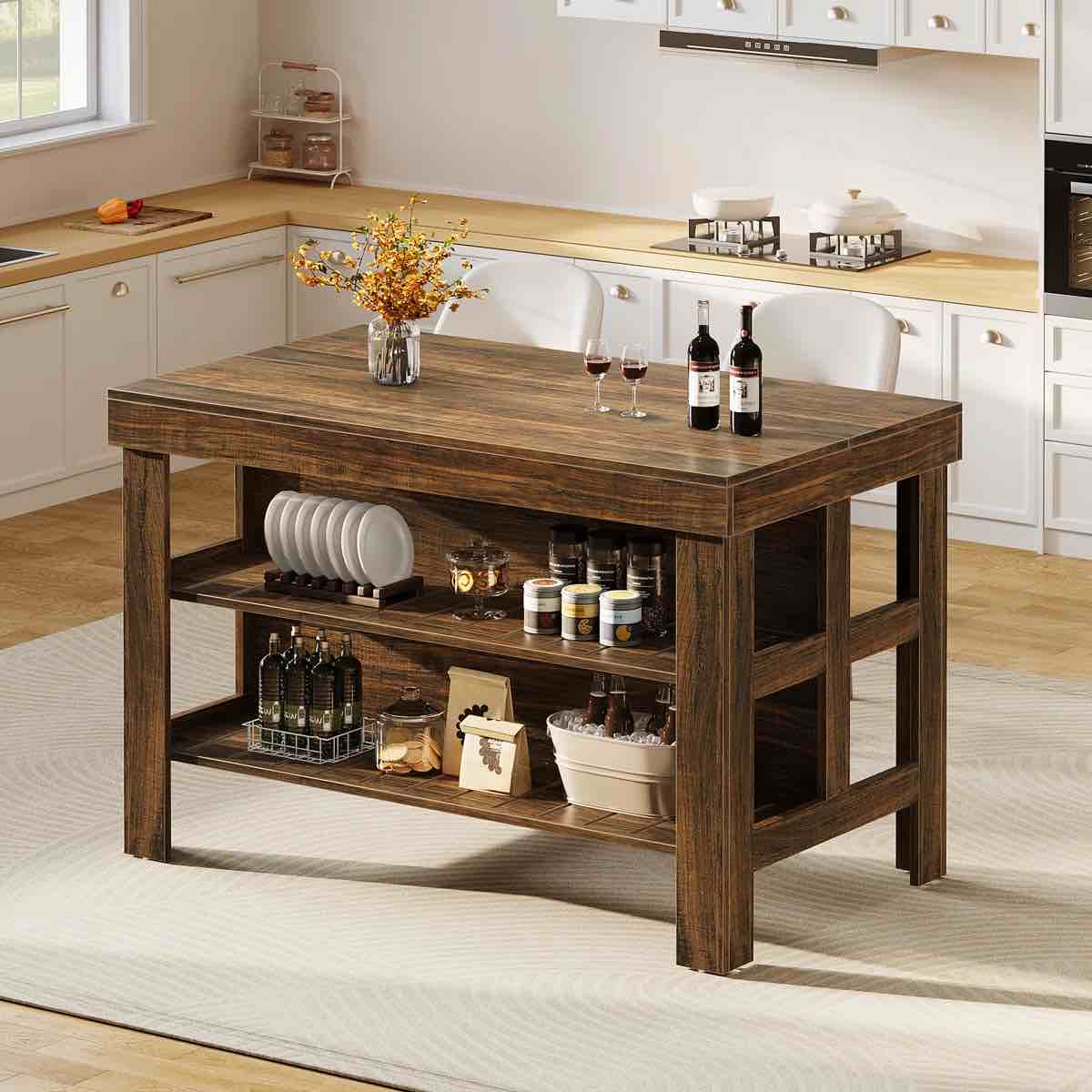 kitchen island with storage shelves for kitchen dining room