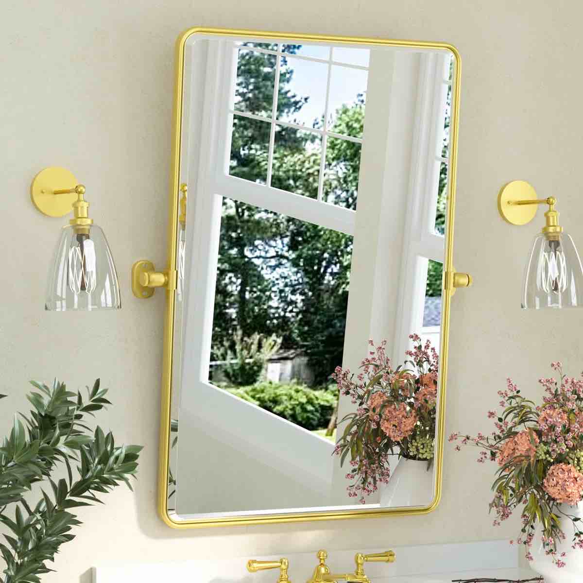 bathroom tilt mirror with aluminum alloy frame, pivot mirror, adjustable rotating wall mounted vanity mirror with beveled glass