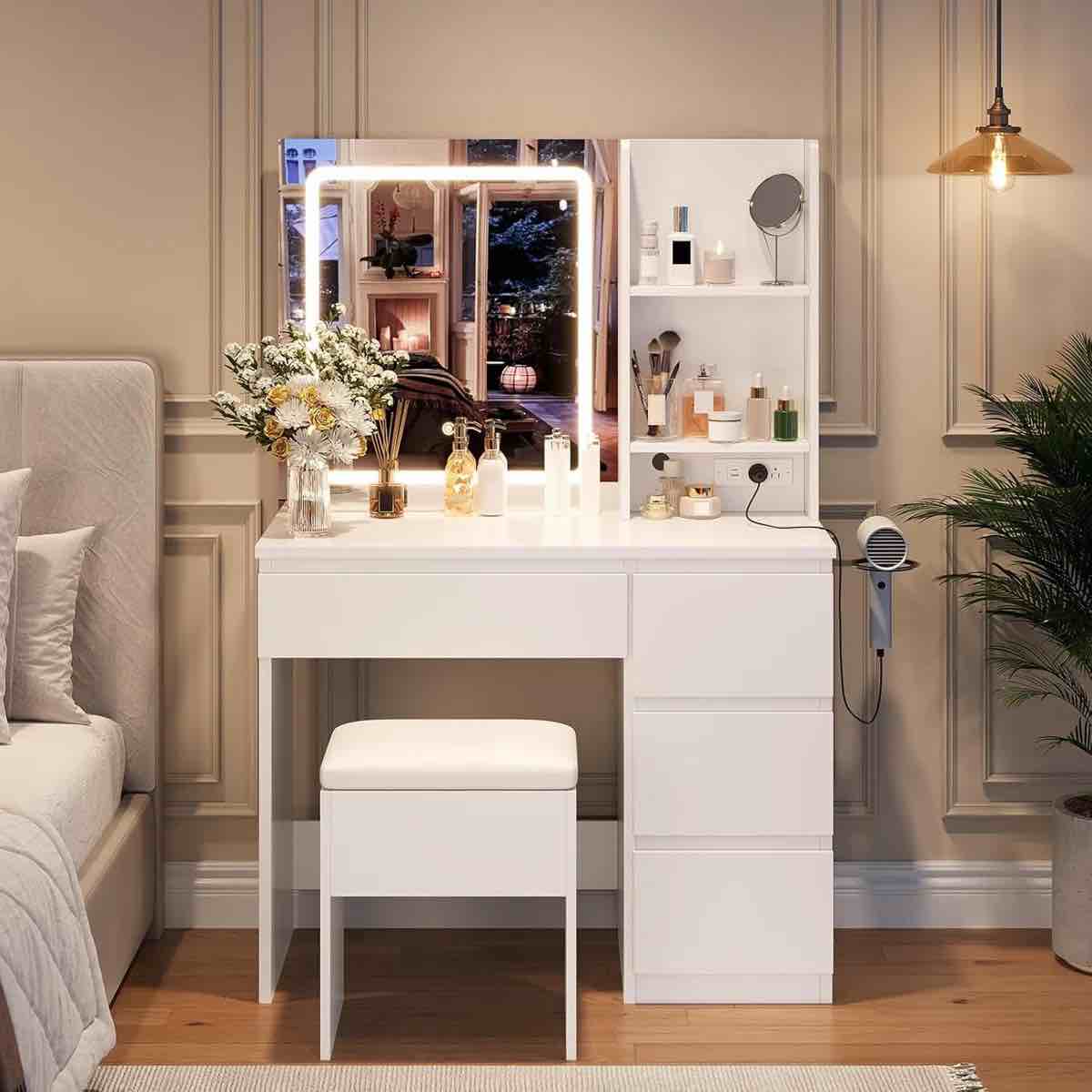 vanity desk with mirror and led lights vanity desk with four drawers white