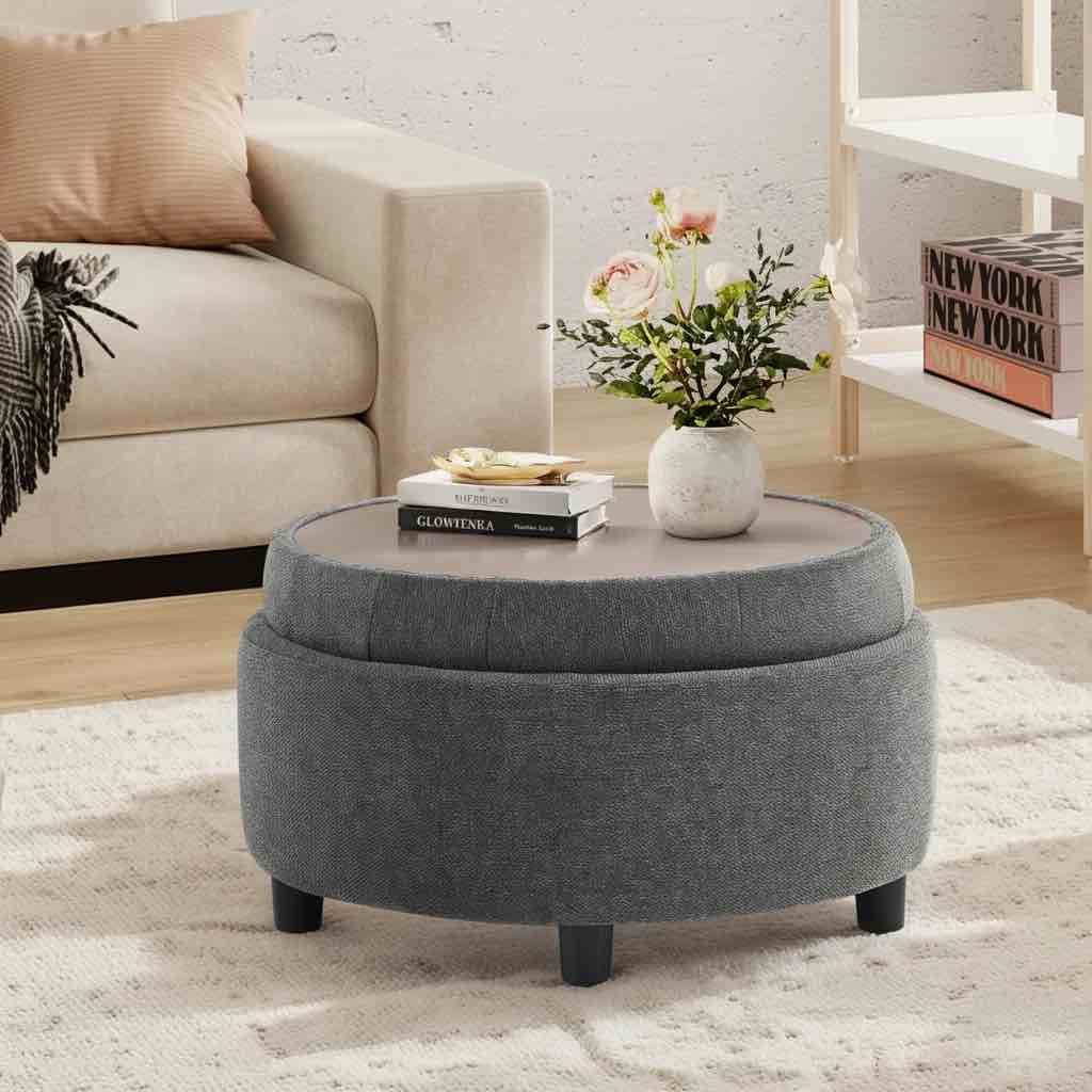 25'' oversized upholstered round storage ottoman