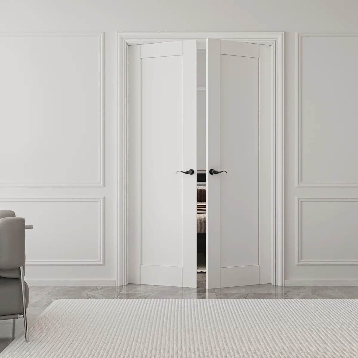 Paneled French Door Interior Solid Double Bathroom Pantry Door 