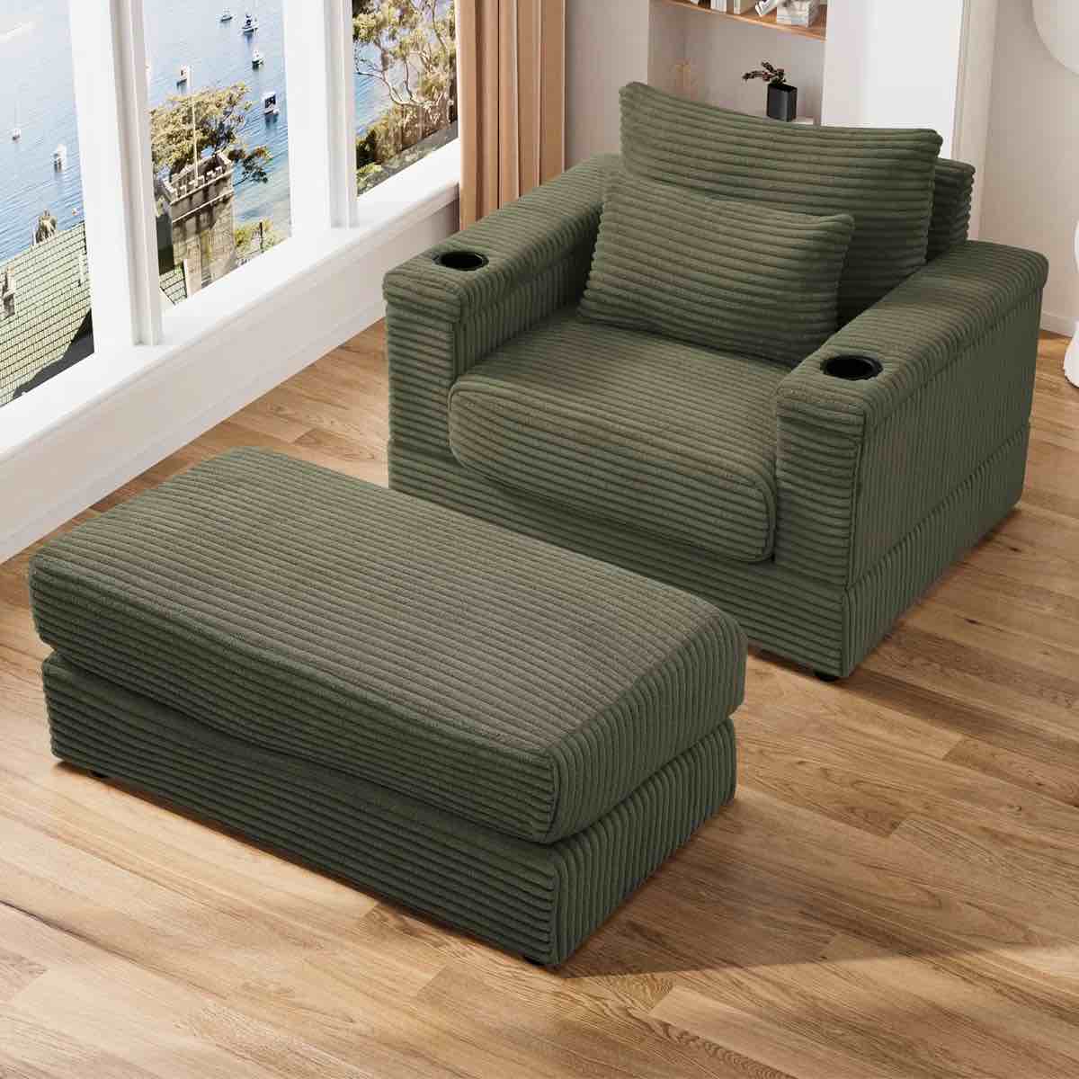 40.5 Inch Ribbed Corduroy Tufted Chair