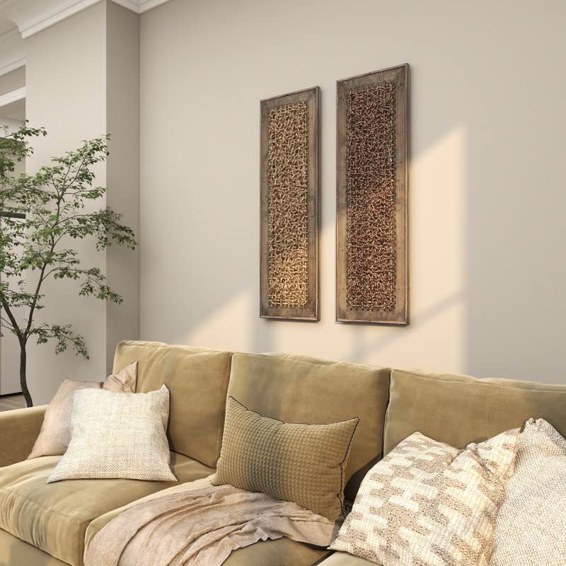 Wooden Woven Seagrass Abstract Brown Wall Decor Set (Set of 2)