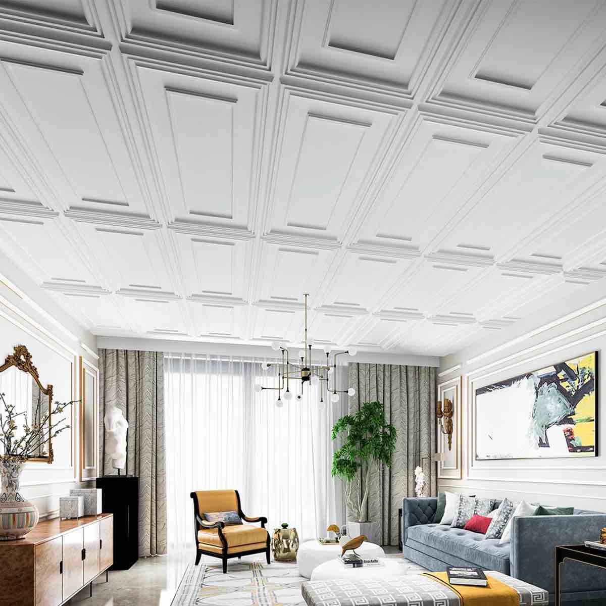 2 ft. x4 ft. drop ceiling tiles,10-pack glue up ceiling tiles,waterproof pvc panels for home decor (96 sq.ft./box) (set of 12)