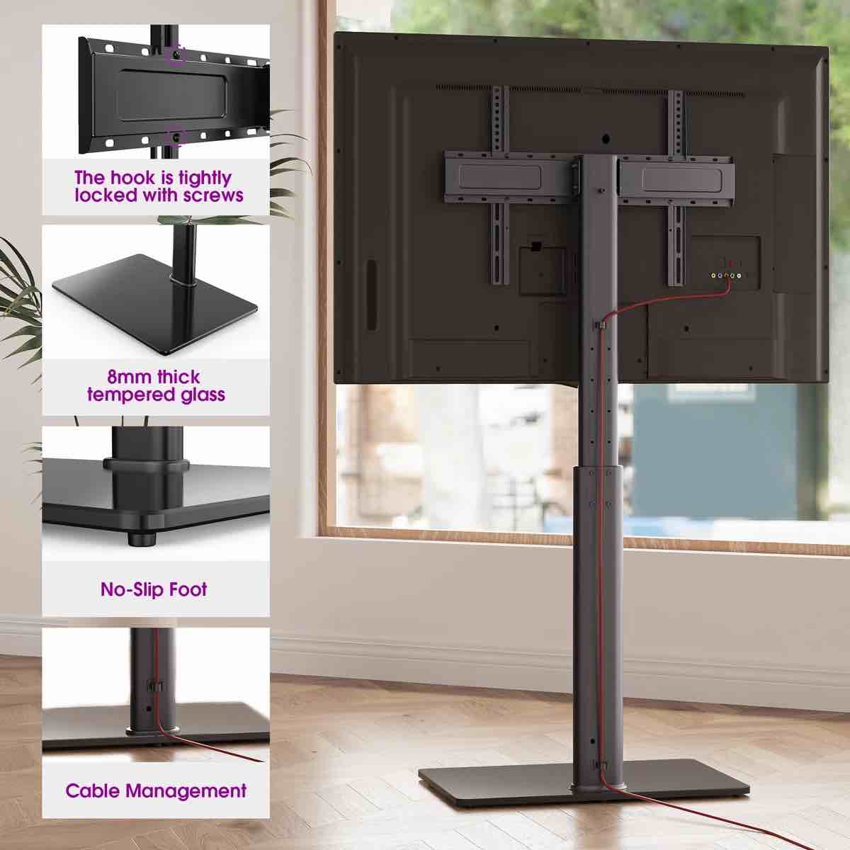 Condition photo showing New/Like New for allejah modern swivel floor tv stand for tvs up to 75 inch,black