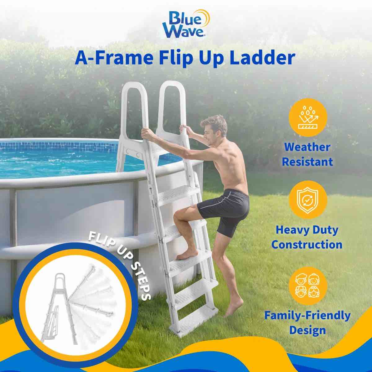Condition photo showing Good Condition for a-frame flip up ladder for above ground pools