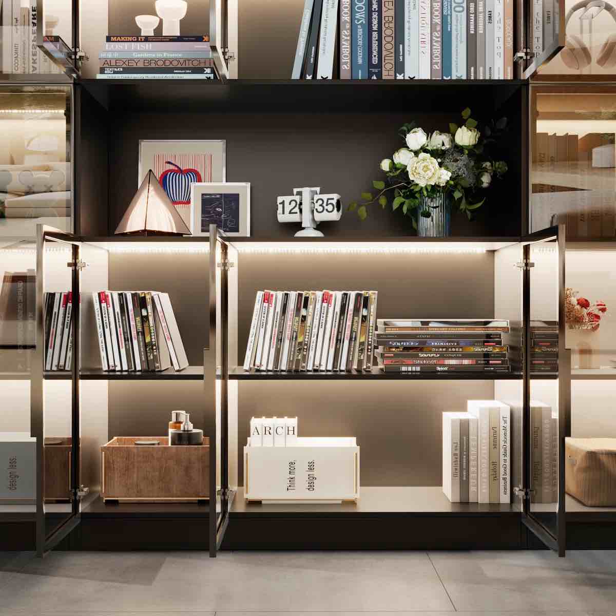 Condition photo showing New/Like New for combination/modular bookcase with glass doors and led lights by hokku design