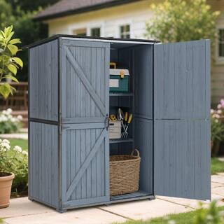55.1 in. W x 29.1 in. D x 68.9 in. H Blue Gray Wood Outdoor Storage Cabinet, Garden Shed Tool Shed with Metal Frame