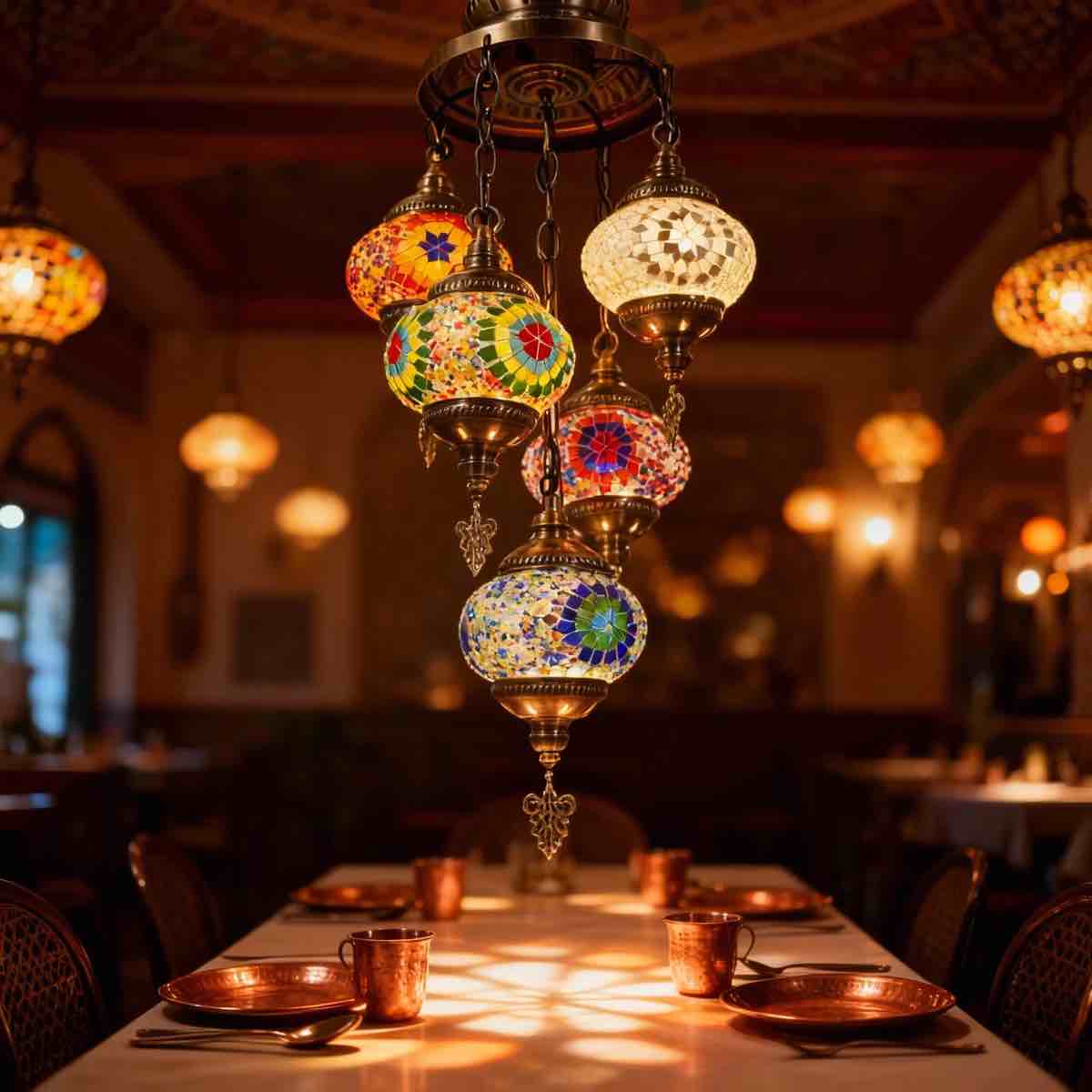 5 Light Dimmable Turkish Moroccan Mosaic Glass Chandelier