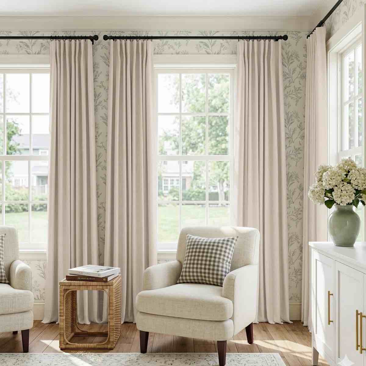 100% blackout curtains linen textured solid thermal insulated curtains & drapes for living room bedroom (50" wide, set of 2)