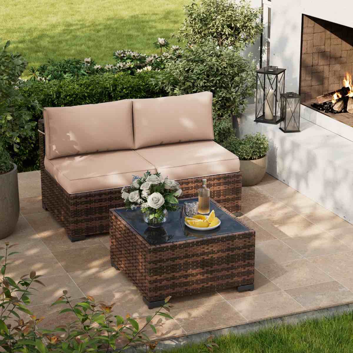 Condition photo showing New/Like New for 2 - person outdoor seating group with cushions