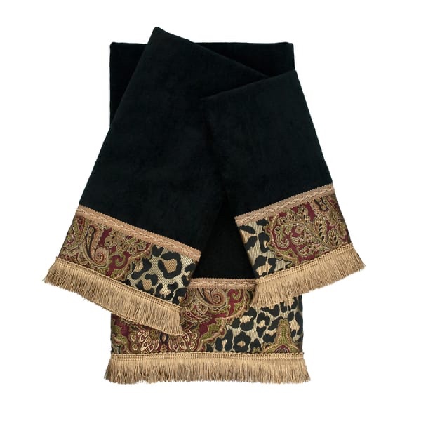 Condition photo showing New/Like New for sherry kline tangiers black 3-piece decorative embellished towel set