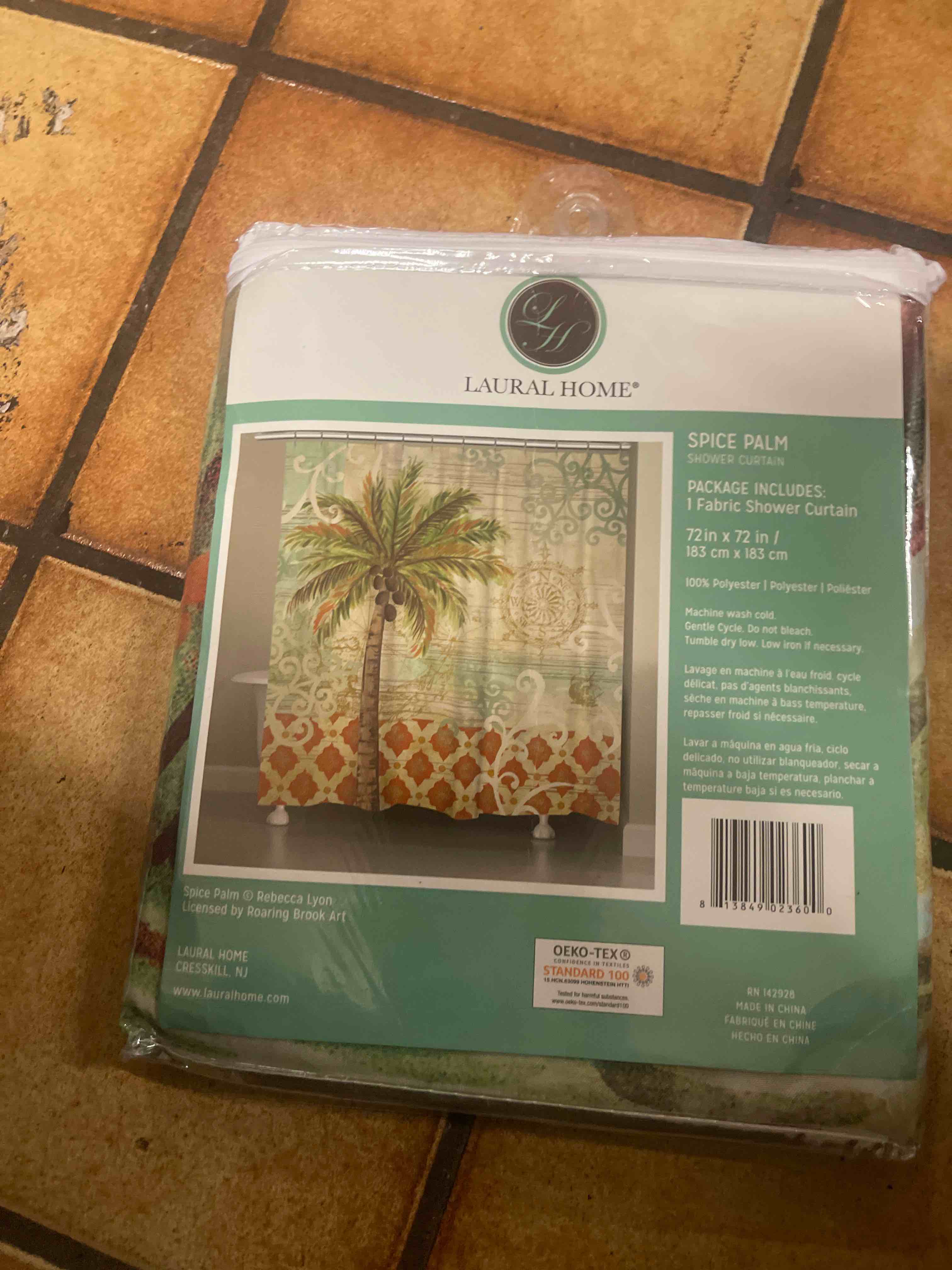 Condition photo showing New/Like New for laural home spice palm shower curtain