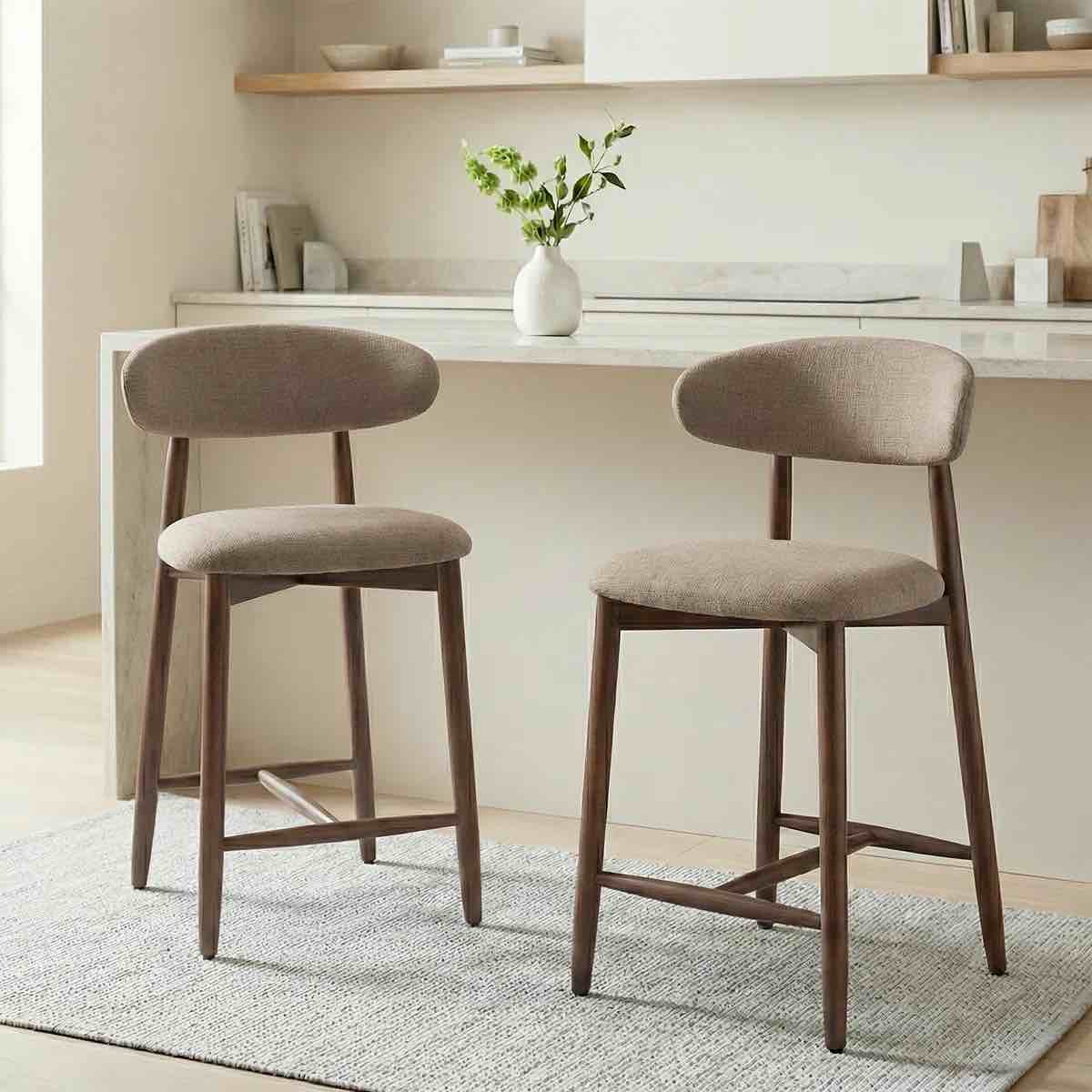 Upholstered Counter Height Bar Stool with Solid Wood legs