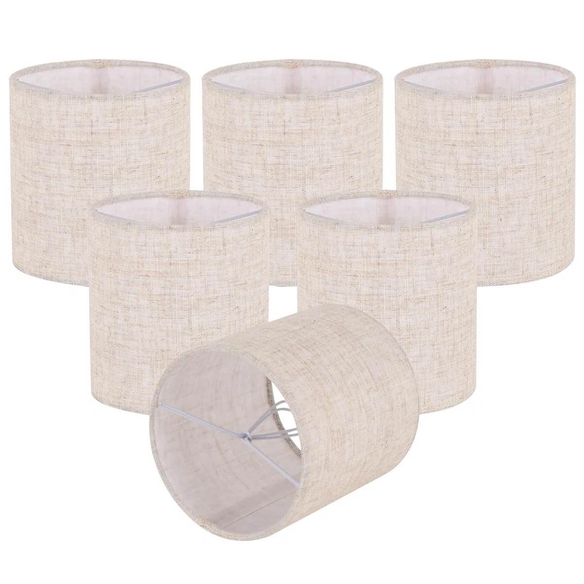 (2)chandelier lamp shades, small lamp shades clip-on bulbs only for candelabra bulbs, beige chandelier shades 3 pcs, mini lampshades for chandeliers 5.1" x 5.1" x 5.3, home decor fabric linen lampshade (6 total)
