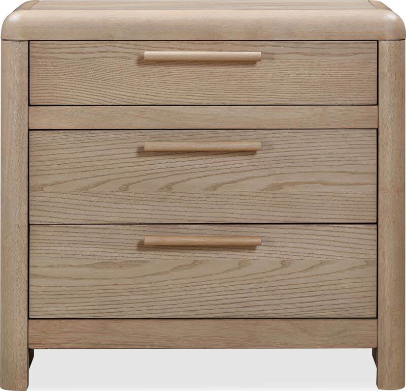 Condition photo showing New/Like New for furano three drawer ash wood nightstand in ginger