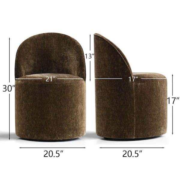 Condition photo showing New/Like New for brown chenille upholstered barrel dining chair with castors