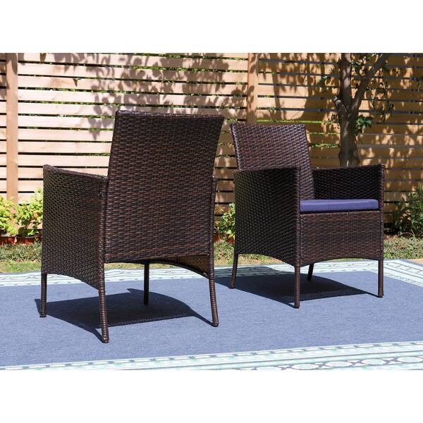 Condition photo showing New/Like New for black rattan metal patio outdoor dining chair with beige blue cushion