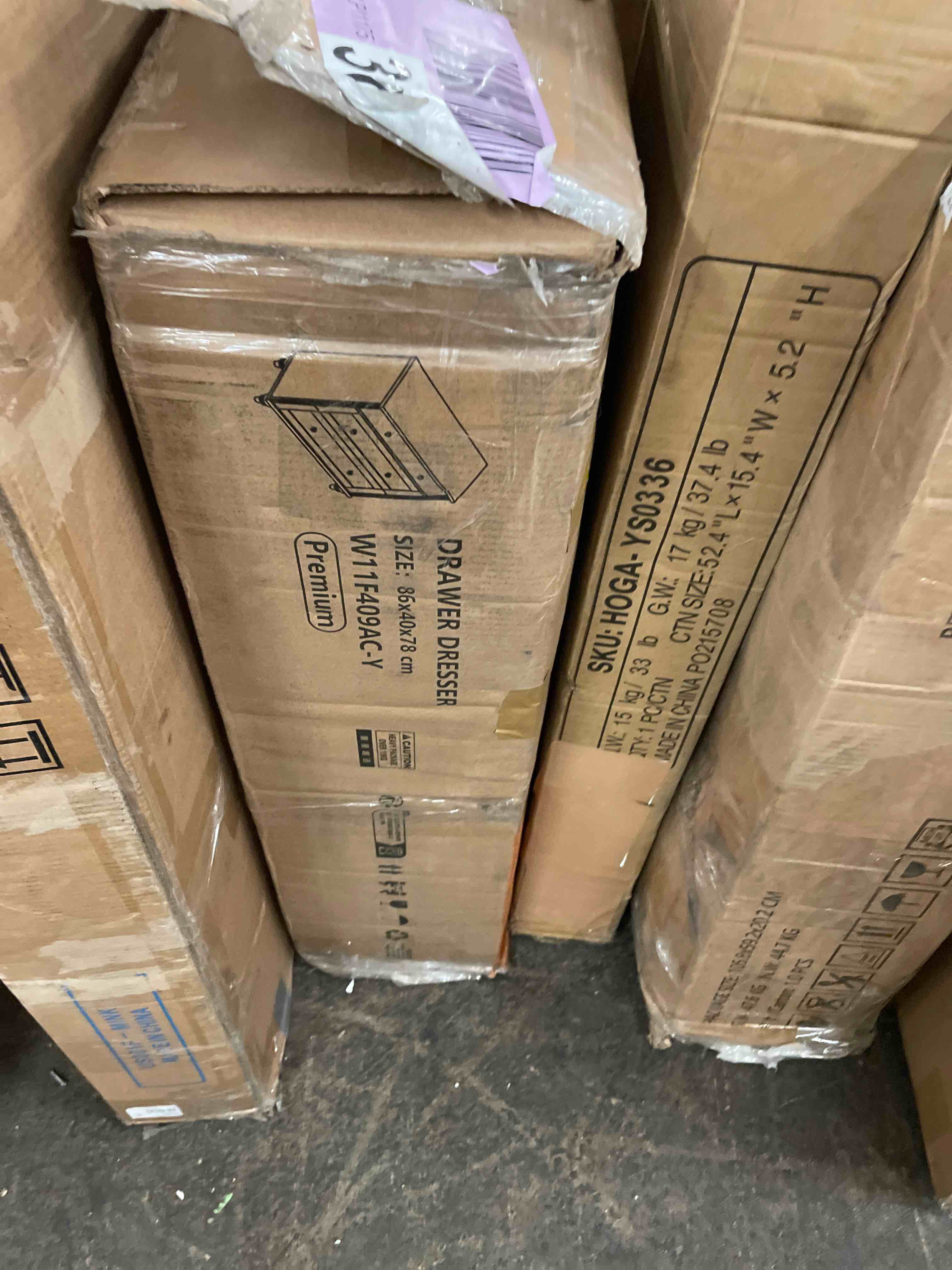 Condition photo showing New/Like New for wampat dresser for bedroom with 3 drawers, grey kids dressers with wide chest of drawers, mid century modern wooden closet storage organizer, small dressers for living room, nursery, hallway