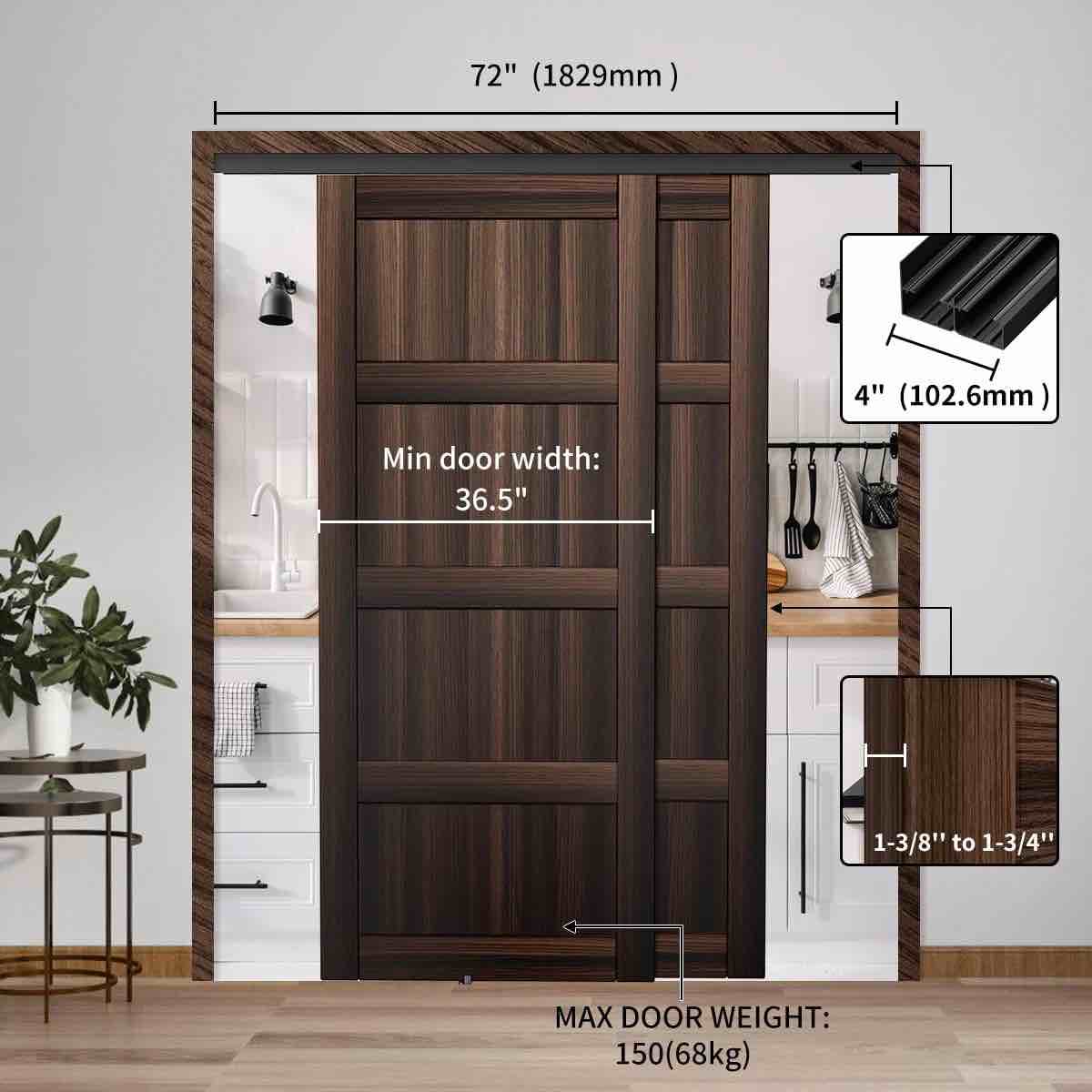 Condition photo showing New/Like New for heavy duty bypass sliding closet door track hardware aluminium pocket door track rail set, smoothly and quietly, for 2 door system,black