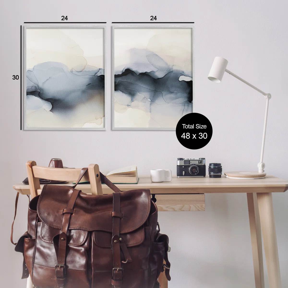 Condition photo showing New/Like New for mysterious abstract obscure watercolor 2 piece gray framed giclee art set by kippi leonard