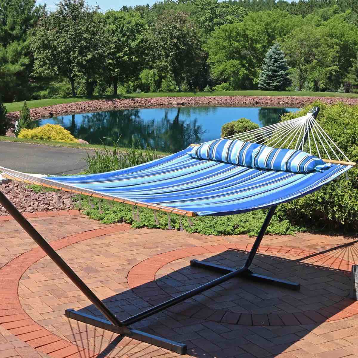 2-person quilted polyester spreader bar hammock - misty beach