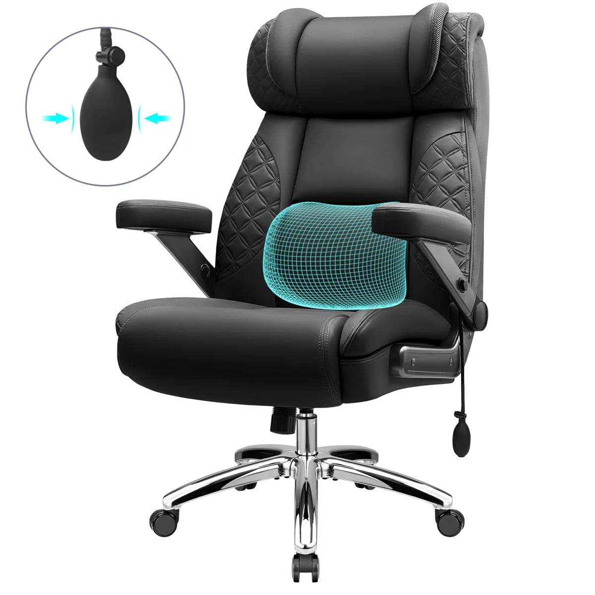 Condition photo showing New/Like New for joelon economic tucked big tall adjustable lumbar support executive on wheels