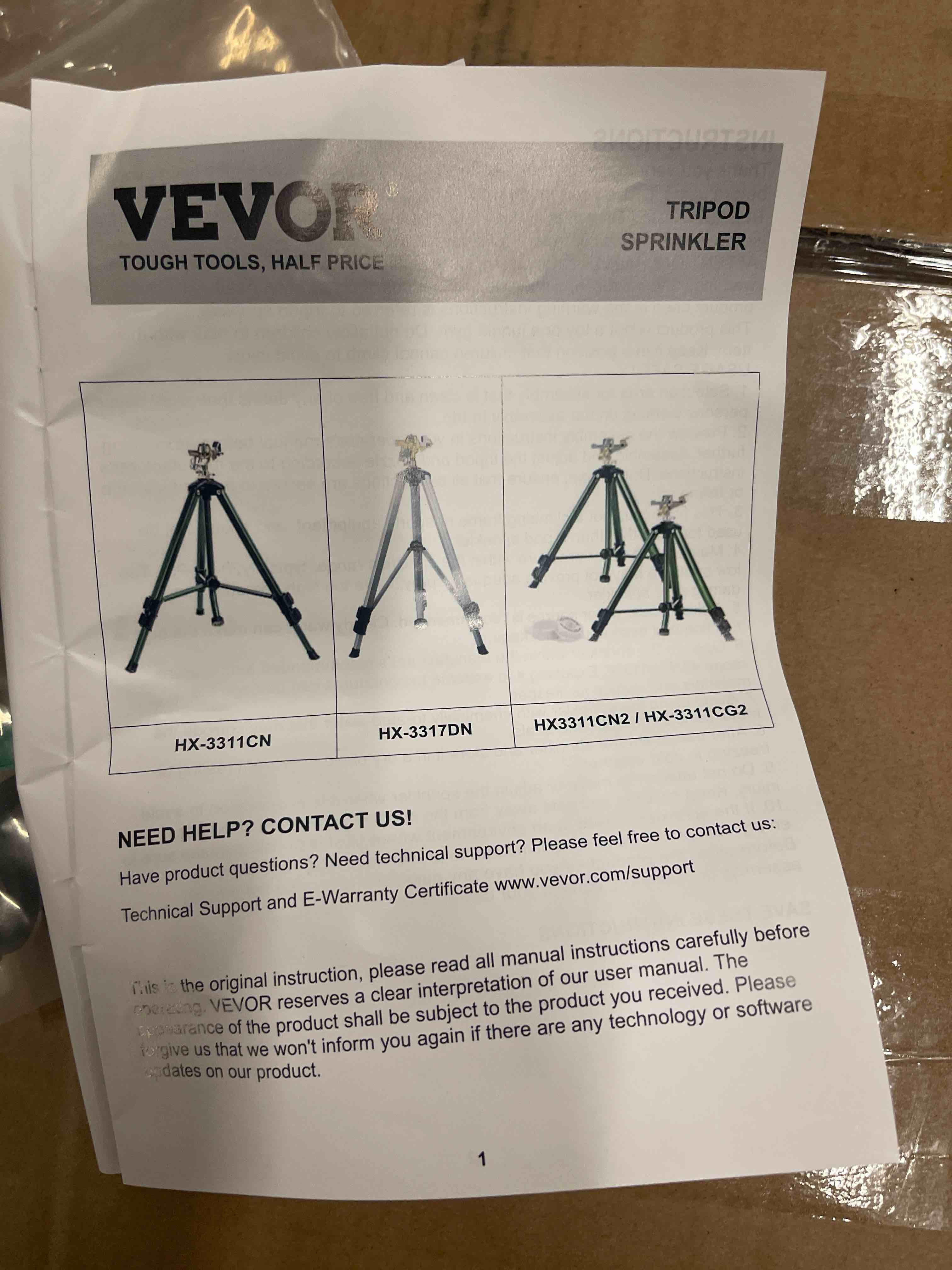 Condition photo showing New/Like New for vevor 2 pack lawn sprinklers for yard - 360° tripod sprinklers for yard large area - heavy duty with 3/4 inch connector and extension legs - flip locks
