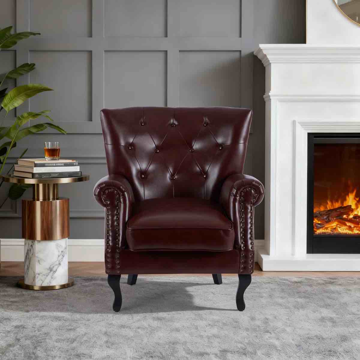 Condition photo showing New/Like New for 24 inch wide, faux, leather wingback chair