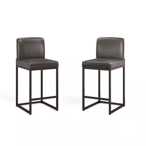 Condition photo showing New/Like New for 35.2 in. gray rectangular cushion bar stool with back and metal steel frame base with footrest (set-2)