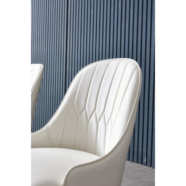 Condition photo showing New/Like New for jentree faux leather solid back dining chairs (set of 2) white & black