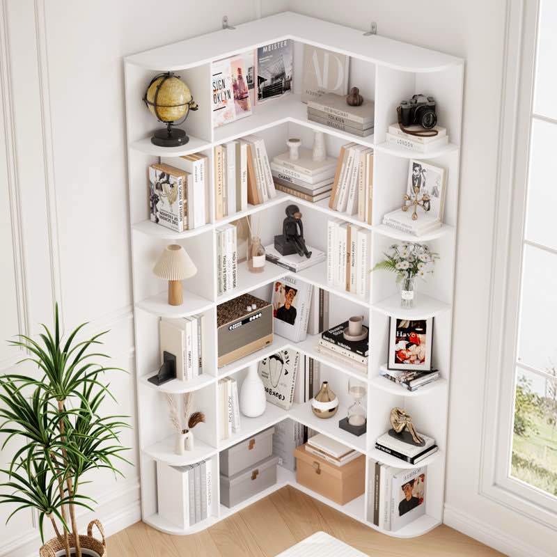 73.9" H Corner Bookcase 6 Tier L-Shaped Bookshelf