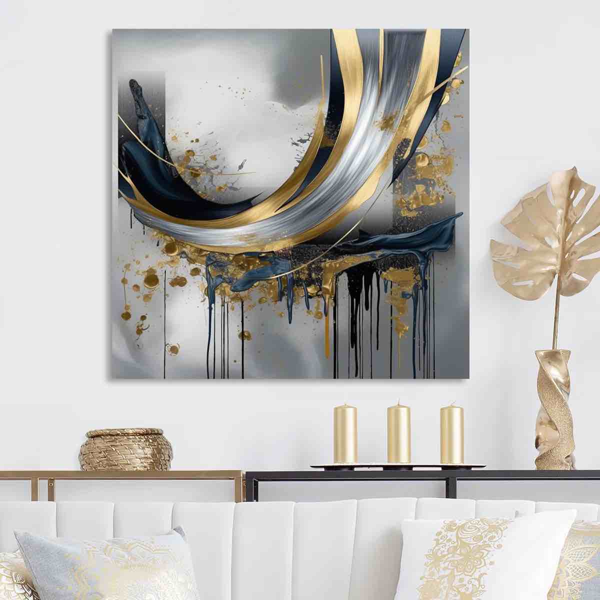 Condition photo showing New/Like New for abstract golden grey ii - metal abstract wall decor, modern metal wall art print
