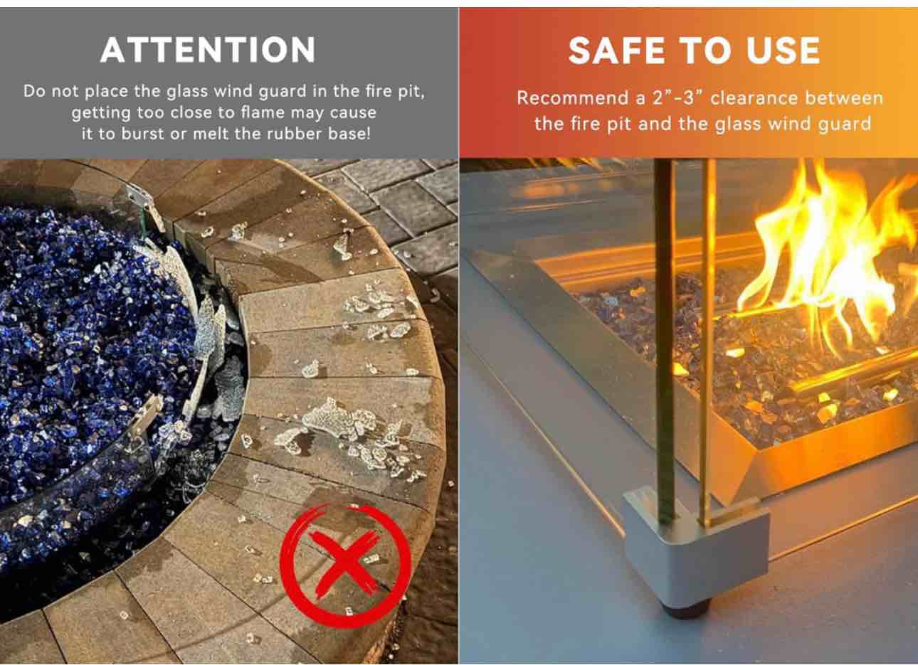 Condition photo showing New/Like New for skyflame 24" square fire pit screen glass wind guard replacement for outdoor