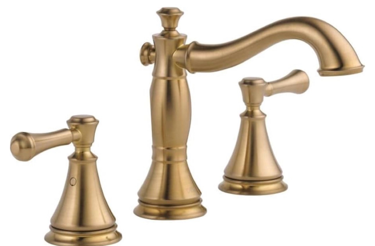 Delta Faucet Cassidy Widespread Bathroom Faucet 3 Hole, Gold Bathroom Faucet, Bathroom Sink Faucet, Metal Drain Assembly, Champagne Bronze 3597LF-CZMPU Champagne Bronze Standard Spout