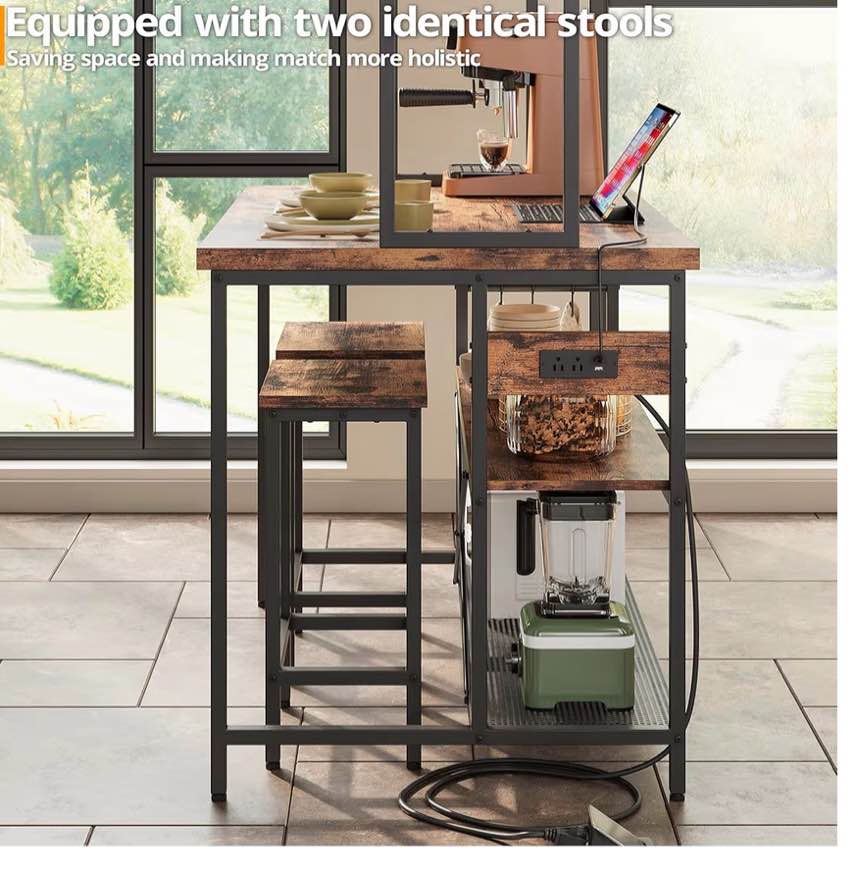 44'' Iron Standard Baker's Rack with Microwave Compatibility and 2 Stools